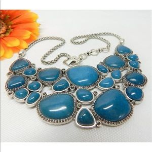 Lucky Brand Silver Tone Blue Jade & Crystal Accent Statement Necklace. 20”